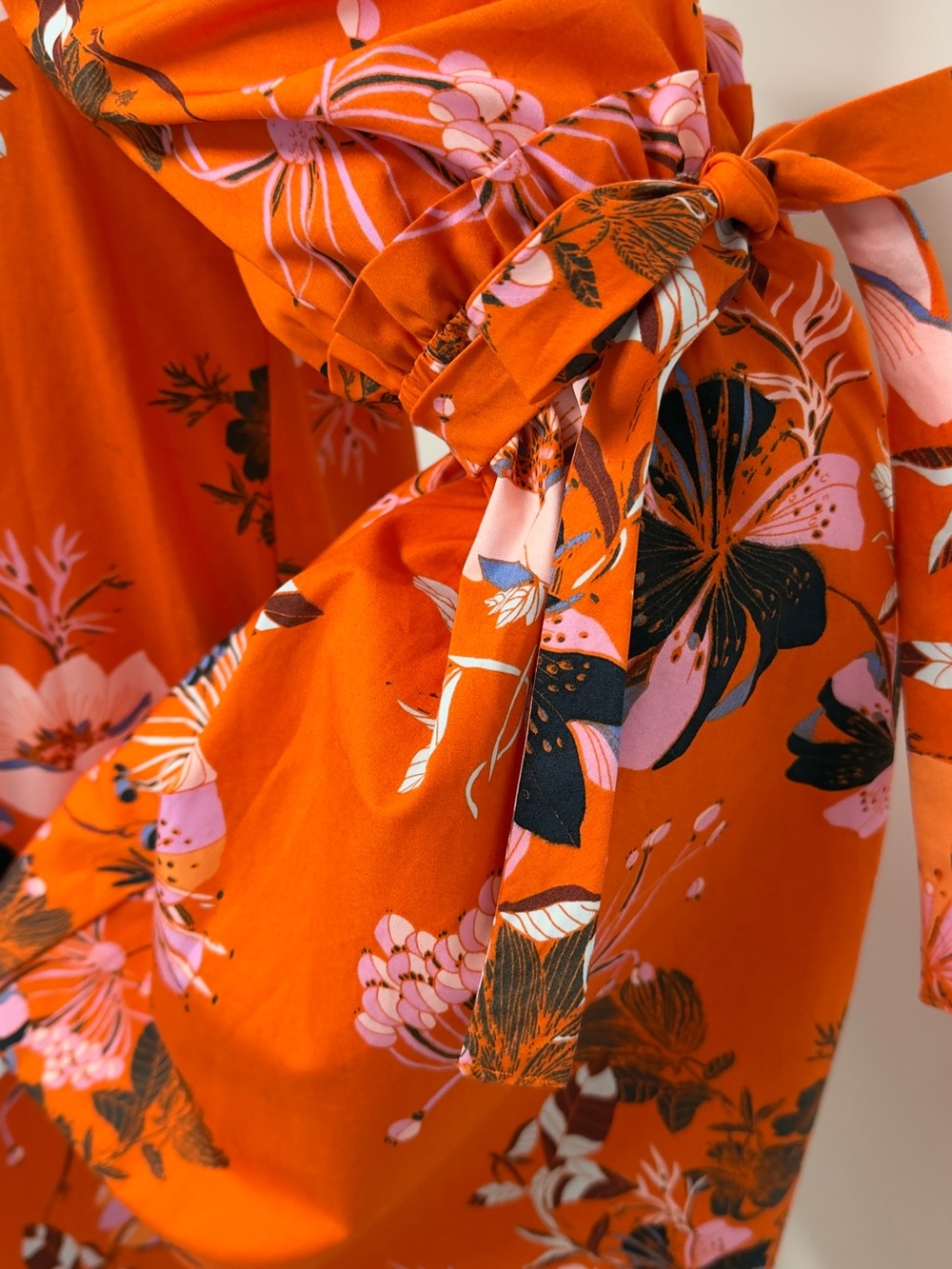 Free People Orange Floral Boho Mini Dress Large Bell Sleeve 100% Cotton - Picture 8 of 11